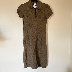 gsus sindustries | Olive Midi Printed Dress | Size Small